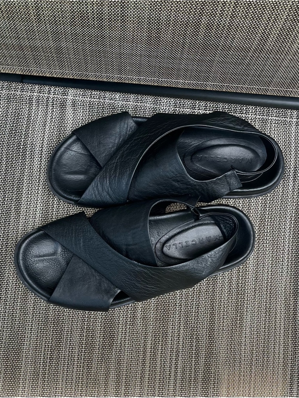 Marcella NYC Heidi Black Leather Cross-Band Slingback Sandals - Picture 9 of 11